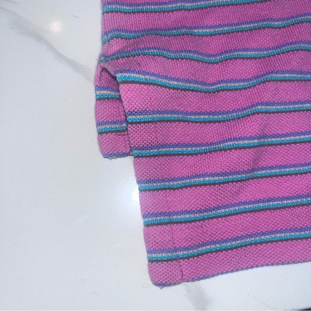 Vintage Lacoste Collection 80s Pink Teal Purple Shirt with Tennis Tails L - Picture 8 of 8